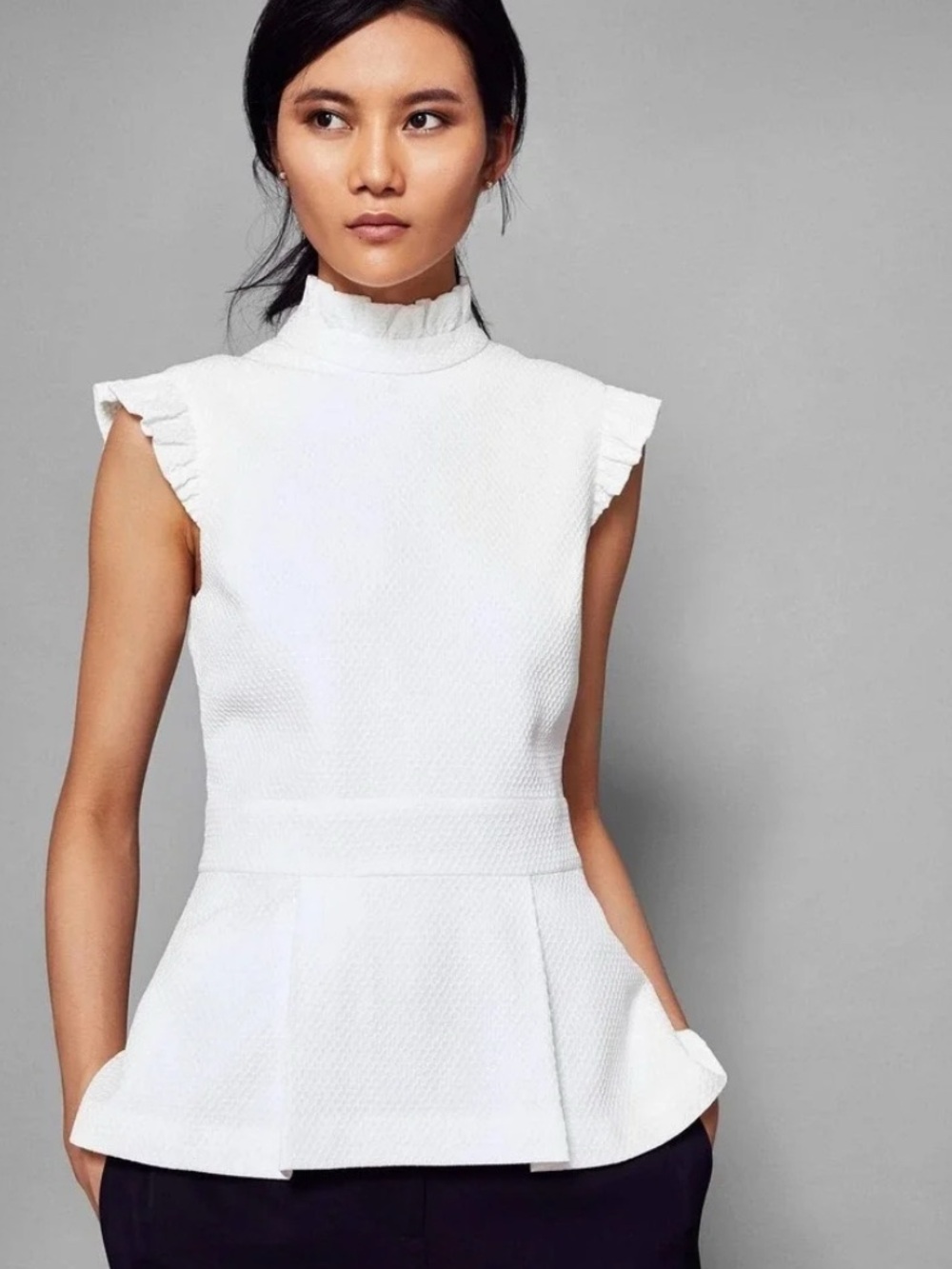 NEW Ted Baker Ivory "Bubbl" Ruffle Detail Peplum Top Size 4
